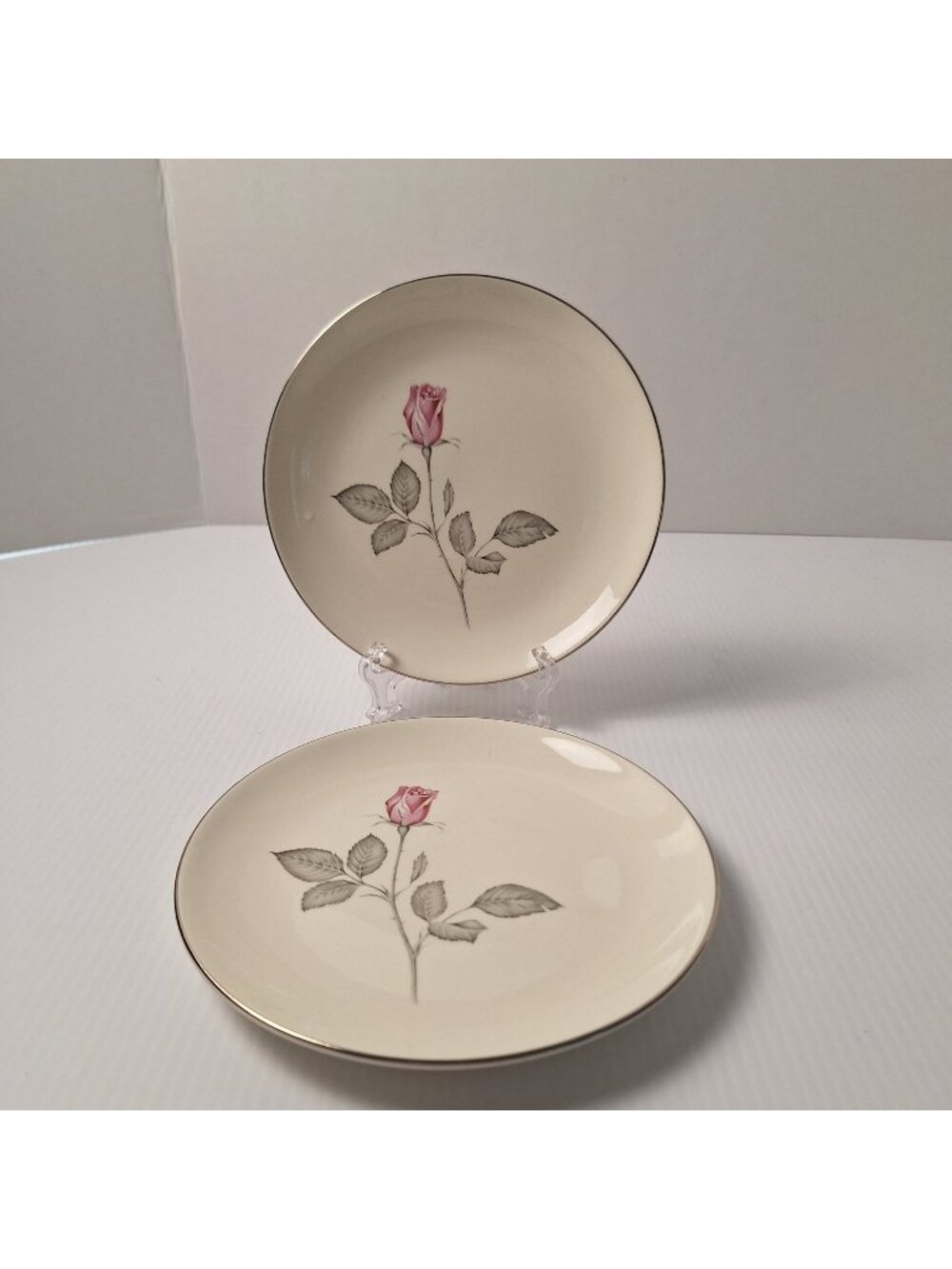 (2) ZYLSTRA ROSE BREAD/SALAD/DESSERT PLATES PINK ROSE MOTIF PERMACAL VINTAGE USA